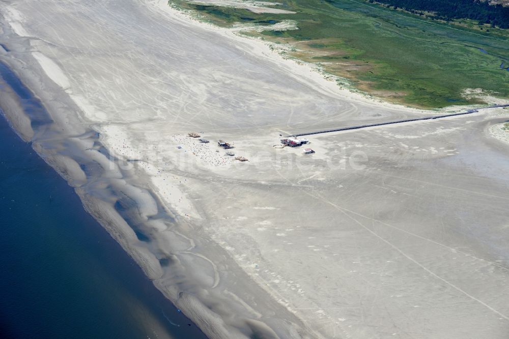 Luftbild Sankt Peter-Ording - Sandstrand- Landschaft an der Nordsee- Küste in Sankt Peter-Ording im Bundesland Schleswig-Holstein