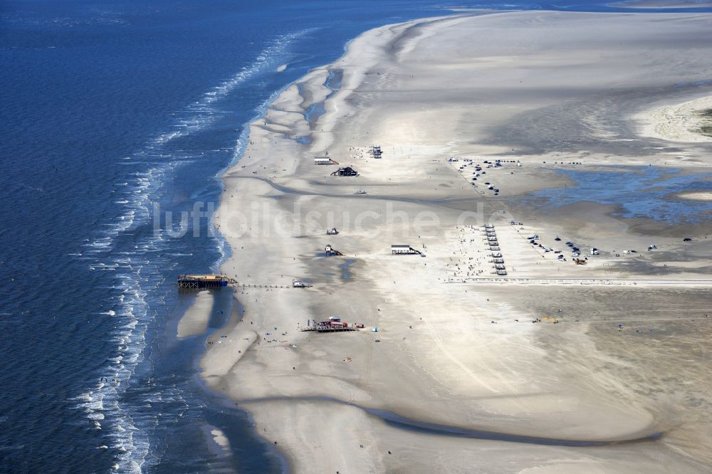 Sankt Peter-Ording von oben - Sandstrand- Landschaft an der Nordsee- Küste in Sankt Peter-Ording im Bundesland Schleswig-Holstein