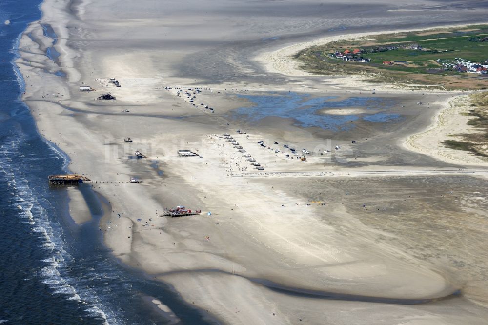 Luftbild Sankt Peter-Ording - Sandstrand- Landschaft an der Nordsee- Küste in Sankt Peter-Ording im Bundesland Schleswig-Holstein