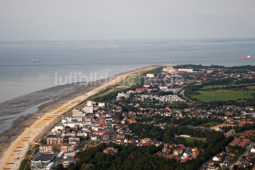 Cuxhaven von oben - Sandstrand- Landschaft an der Nordsee im Ortsteil Duhnen in Cuxhaven im Bundesland Niedersachsen