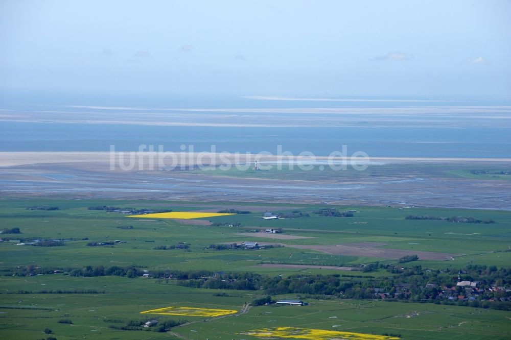 Westerhever aus der Vogelperspektive: Sandstrand- Landschaft an der Nordsee in Westerhever im Bundesland Schleswig-Holstein