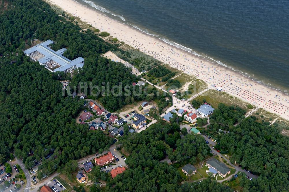 Luftaufnahme Trassenheide - Sandstrand- Landschaft an der Ostsee in Trassenheide im Bundesland Mecklenburg-Vorpommern