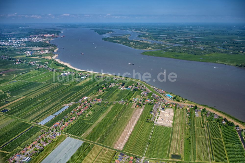 Hollern-Twielenfleth von oben - Sandstrand- Uferlandschaft der Elbe in Hollern-Twielenfleth im Bundesland Niedersachsen, Deutschland