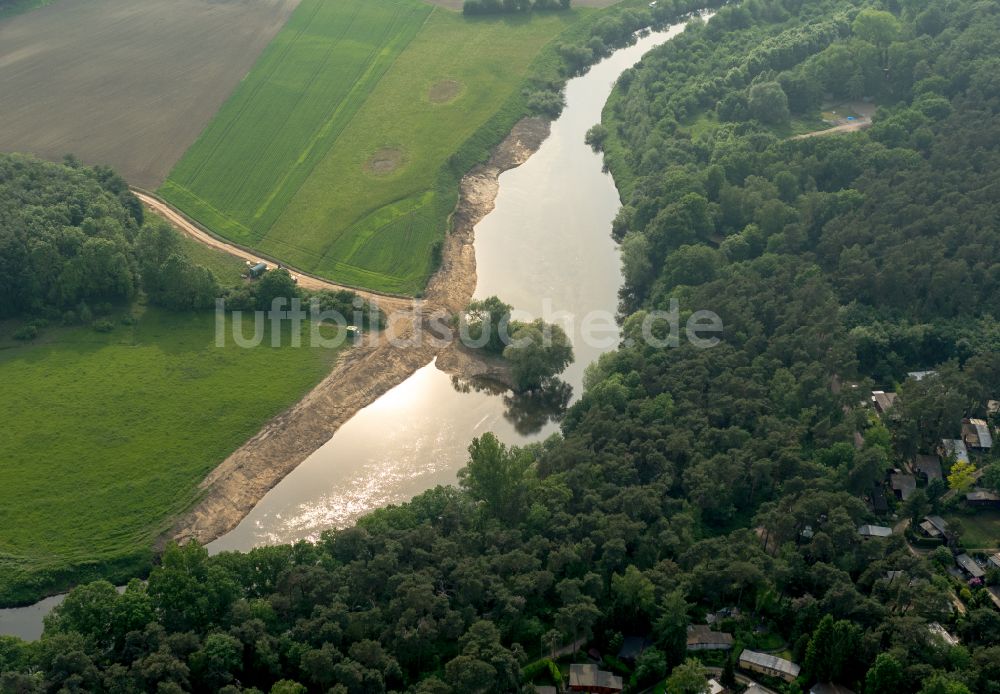 Luftaufnahme Ahsen - Sandstrand- Uferlandschaft der Lippe in Ahsen im Bundesland Nordrhein-Westfalen, Deutschland