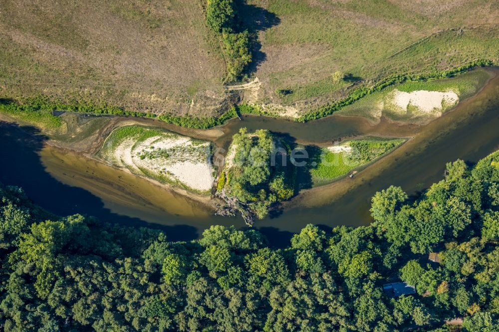 Ahsen von oben - Sandstrand- Uferlandschaft der Lippe in Ahsen im Bundesland Nordrhein-Westfalen, Deutschland