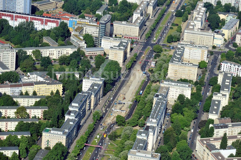 Luftaufnahme Berlin Friedrichshain - Sanierung U-Bahnline 5 in Berlin-Friedrichshain