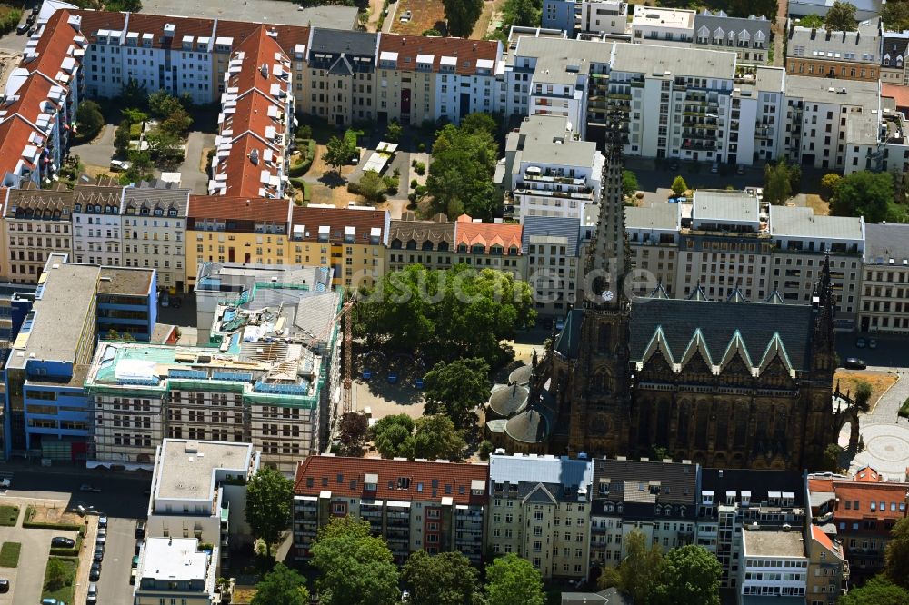 Leipzig aus der Vogelperspektive: Sanierung eines Gebäudekomplexes des Evangelisches Schulzentrum an der Schletterstraße in Leipzig im Bundesland Sachsen, Deutschland