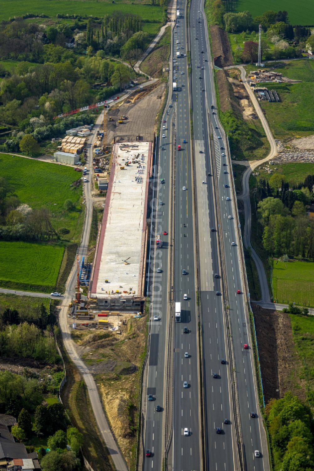 Luftbild Unna - Sanierung und Instandsetzung des Autobahn- Brückenbauwerk Liedbachtalbrücke BAB A1 in Unna im Bundesland Nordrhein-Westfalen, Deutschland