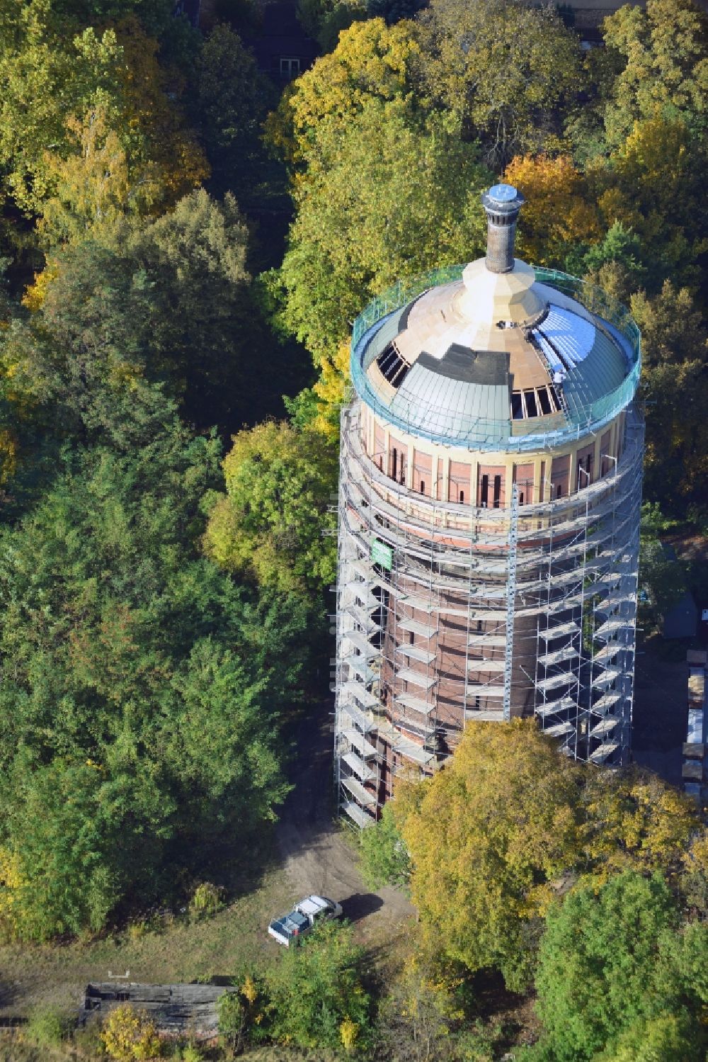 Luftaufnahme Magdeburg - Sanierung des Salbker Wasserturmes in Magdeburg im Bundesland Sachsen-Anhalt