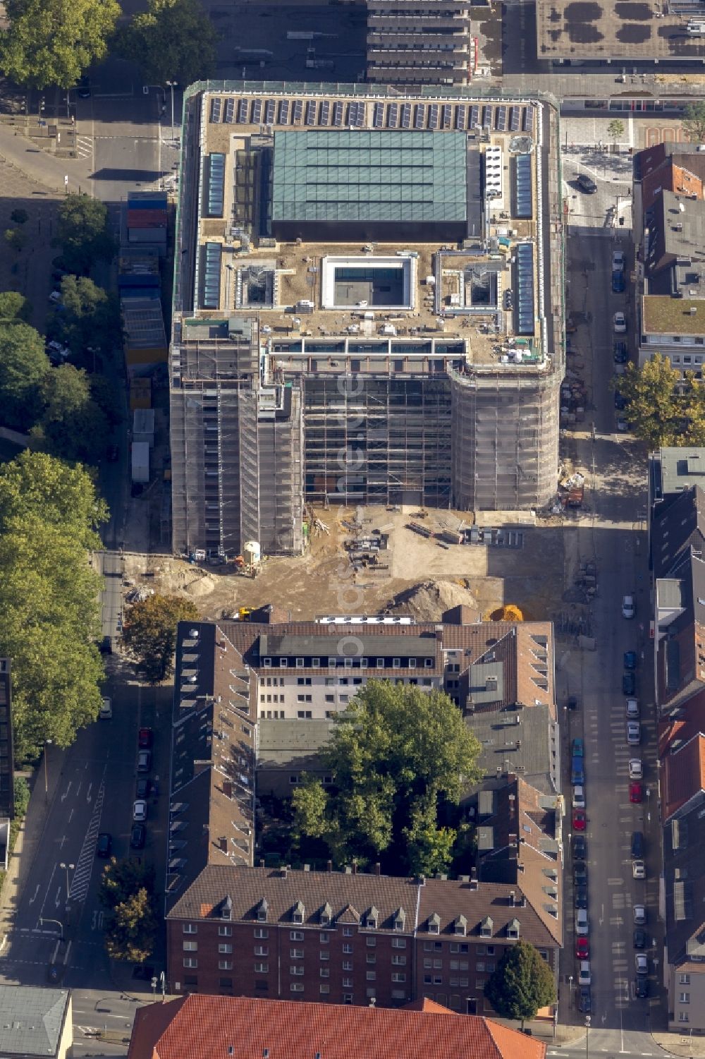 Gelsenkirchen von oben - Sanierung und Umbau des Hans-Sachs-Haus , dem Rathaus in Gelsenkirchen im Bundesland Nordrhein-Westfalen NRW