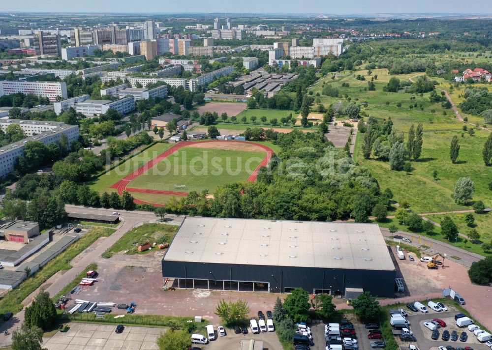 Halle (Saale) aus der Vogelperspektive: Sanierung der Veranstaltungshalle Sparkassen-Eisdom in Halle (Saale) im Bundesland Sachsen-Anhalt, Deutschland