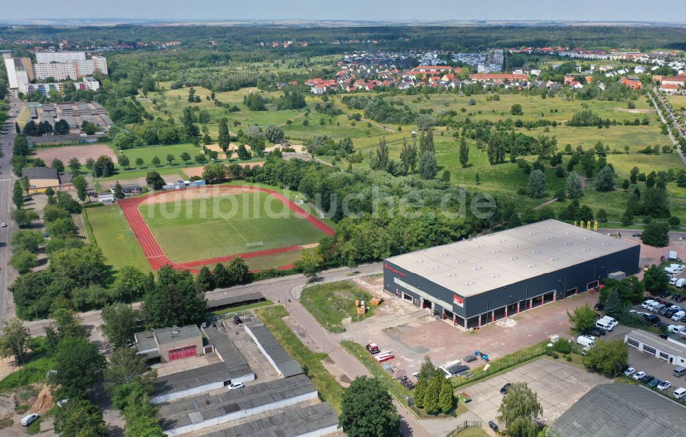 Luftbild Halle (Saale) - Sanierung der Veranstaltungshalle Sparkassen-Eisdom in Halle (Saale) im Bundesland Sachsen-Anhalt, Deutschland