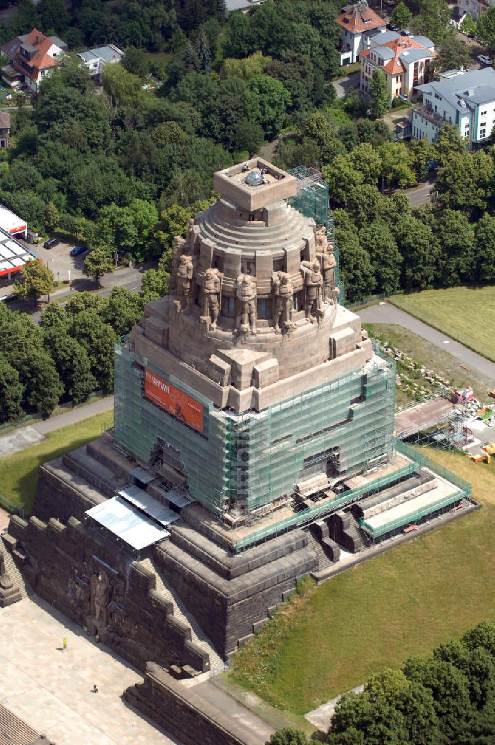 Leipzig von oben - Sanierung Völkerschlachtdenkmal Leipzig