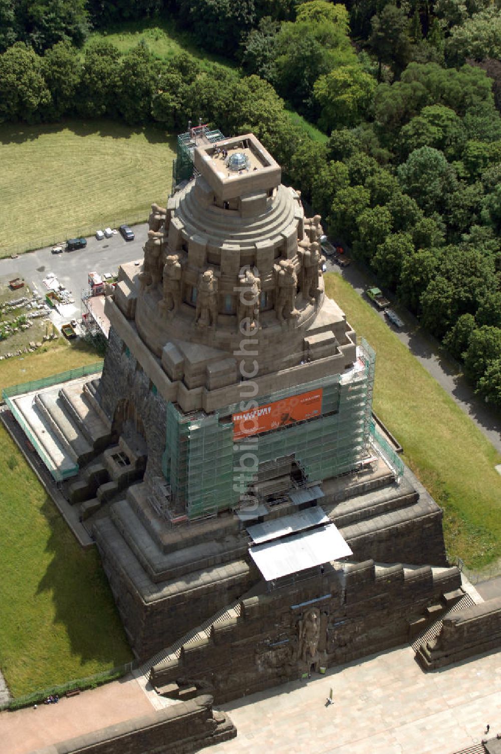 Leipzig von oben - Sanierung Völkerschlachtdenkmal Leipzig