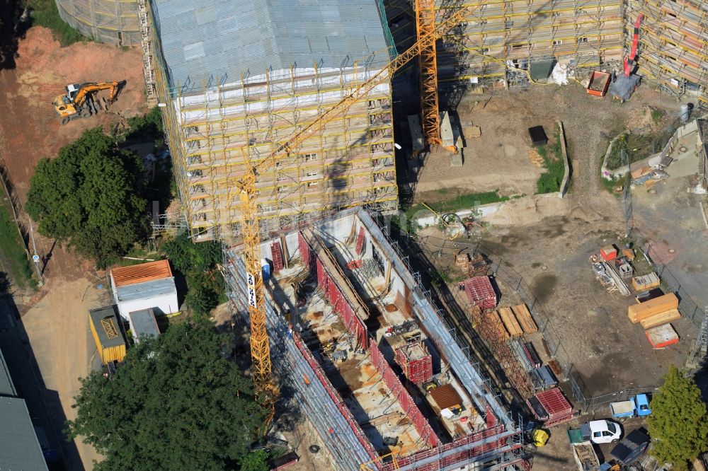 Luftbild Lutherstadt Wittenberg - Sanierungs- , Umbau- und Restaurationsarbeiten an Turm und Kirchenbauten der Schlosskirche in Wittenberg in Sachsen-Anhalt