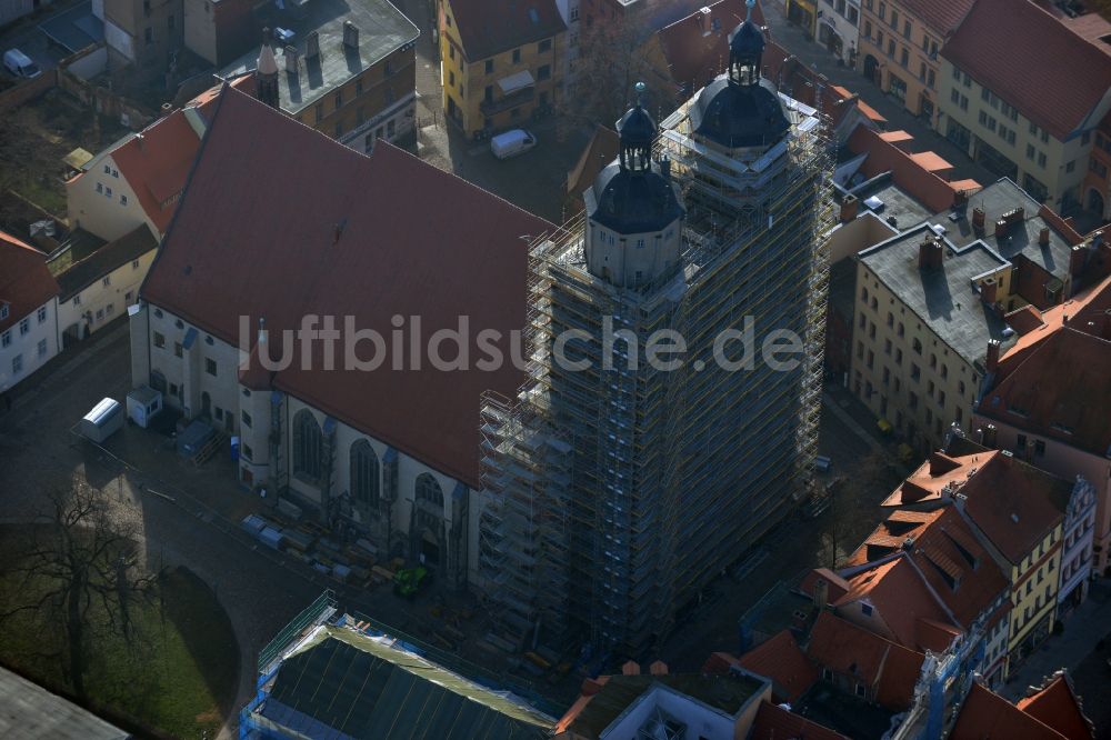 Wittenberg aus der Vogelperspektive: Sanierungs- , Umbau- und Restaurationsarbeiten zur General- Sanierung der Stadtkirche St. Marien in Wittenberg in Sachsen-Anhalt