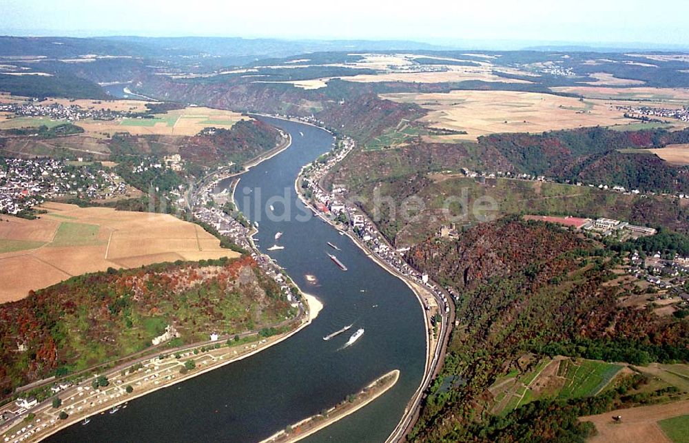 Luftaufnahme Sankt Goarshausen / Rheinland Pfalz - Sankt Goarshausen / Rheinland Pfalz Blick auf Sankt Goarshausen am Rhein in der Nähe der Loreley in Rheinland Pfalz 03