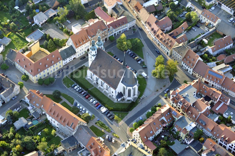 Pegau von oben - Sankt-Laurentius-Kirche in Pegau, Sachsen