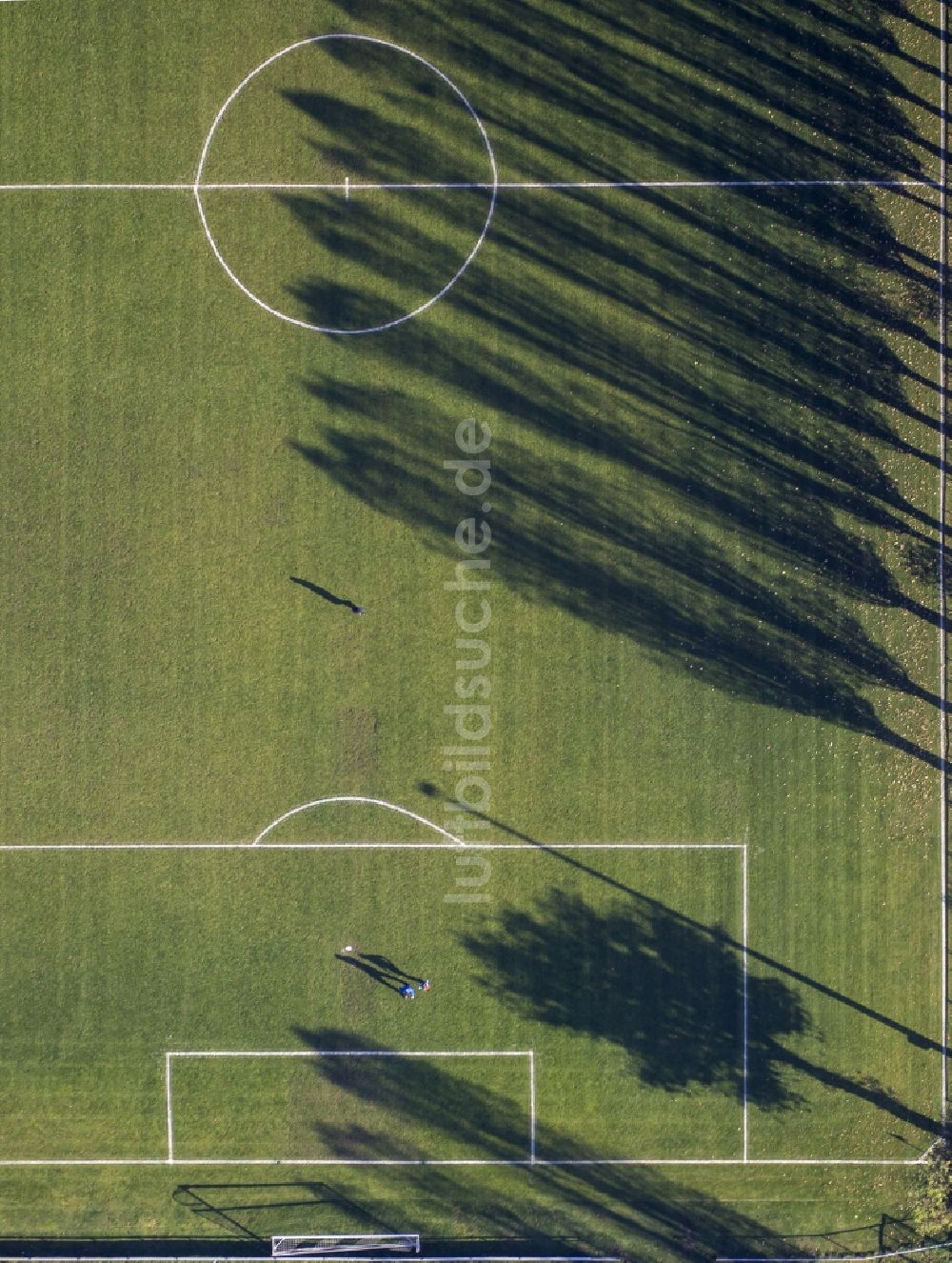 Haltern am See von oben - Schatten - Landschaft von Baumreihen an einem Fußballplatz in Haltern im Bundesland Nordrhein-Westfalen