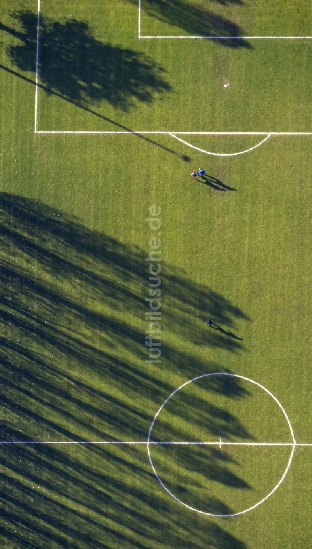 Haltern am See aus der Vogelperspektive: Schatten - Landschaft von Baumreihen an einem Fußballplatz in Haltern im Bundesland Nordrhein-Westfalen