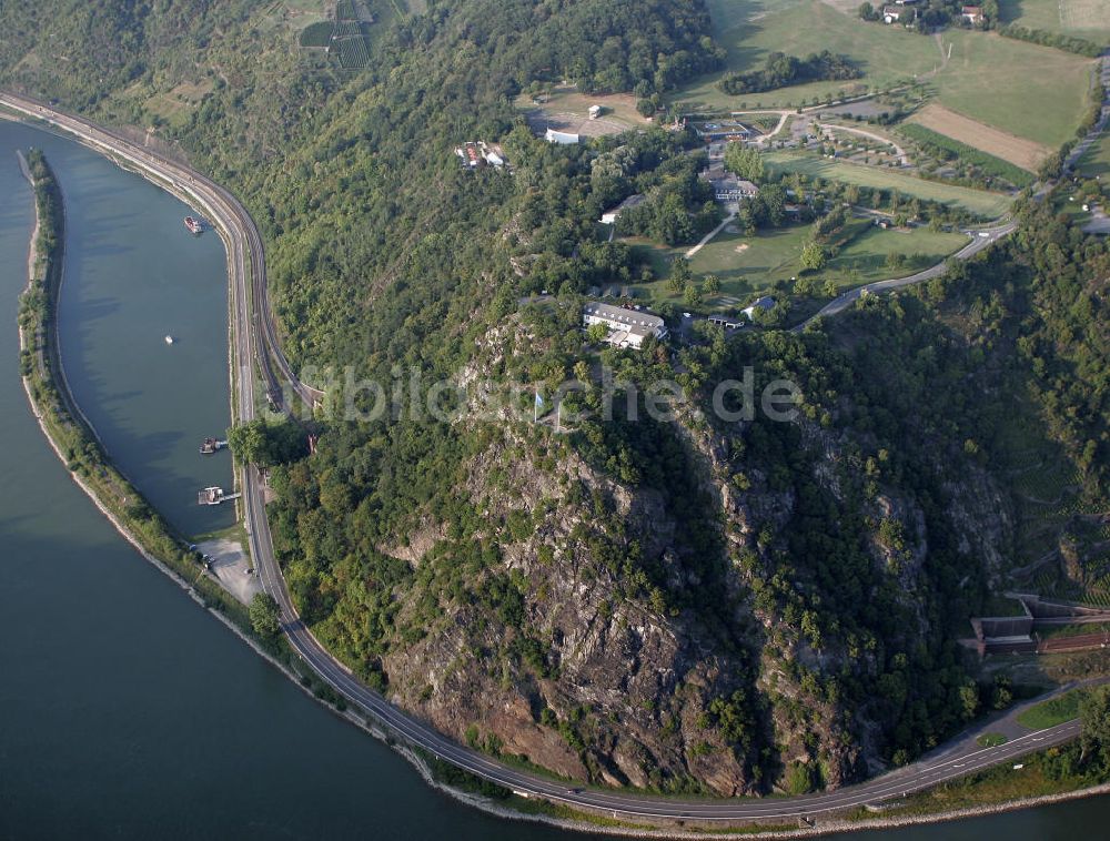 Sankt Goarshausen von oben - Schieferfelsen Loreley