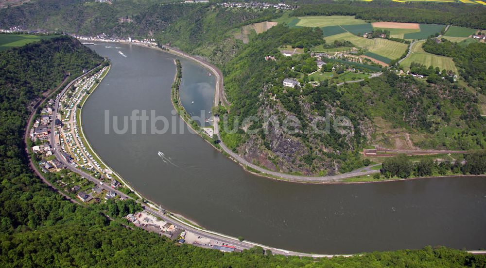 Sankt Goarshausen aus der Vogelperspektive: Schieferfelsen Loreley bei Sankt Goarshausen im Bundesland Rheinland-Pfalz