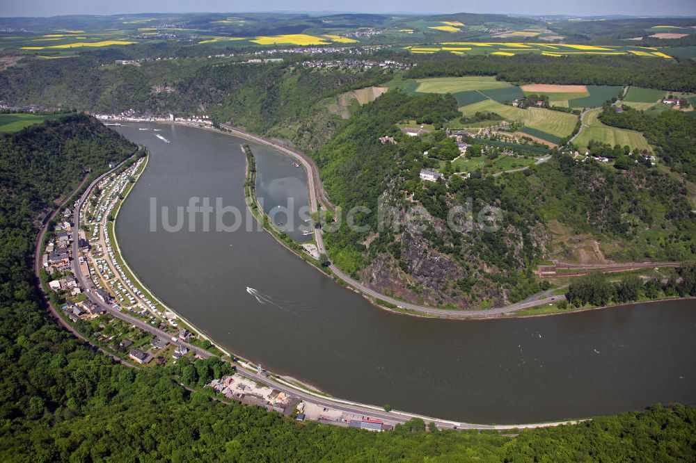 Luftaufnahme Sankt Goarshausen - Schieferfelsen Loreley bei Sankt Goarshausen im Bundesland Rheinland-Pfalz