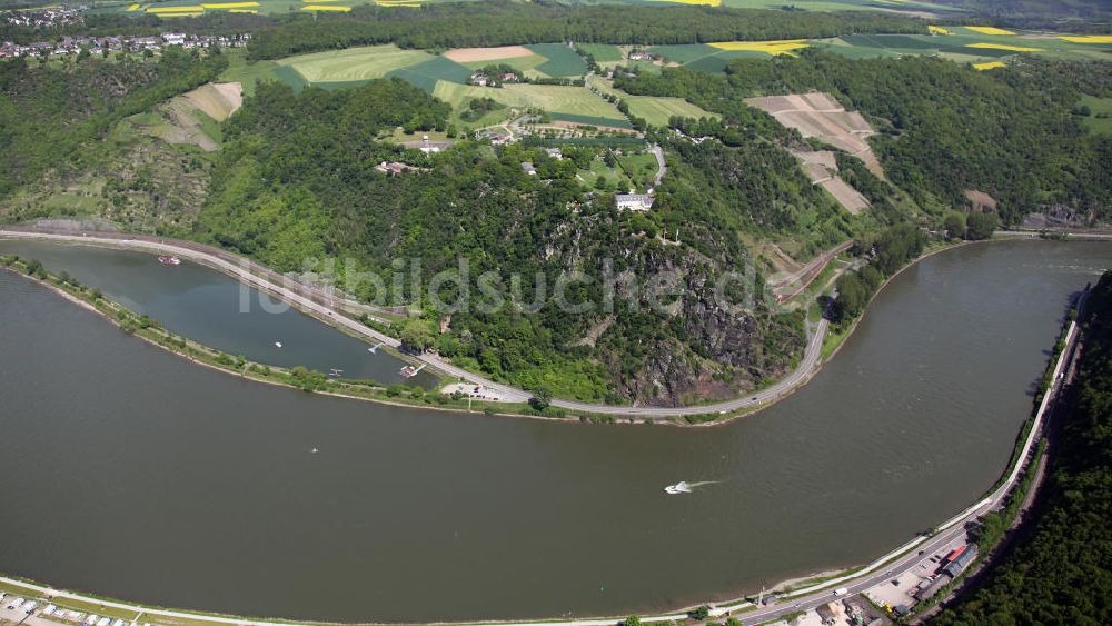 Sankt Goarshausen von oben - Schieferfelsen Loreley bei Sankt Goarshausen im Bundesland Rheinland-Pfalz