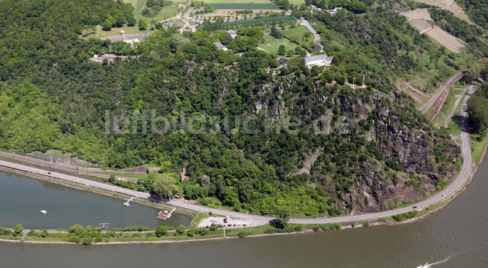 Sankt Goarshausen aus der Vogelperspektive: Schieferfelsen Loreley bei Sankt Goarshausen im Bundesland Rheinland-Pfalz