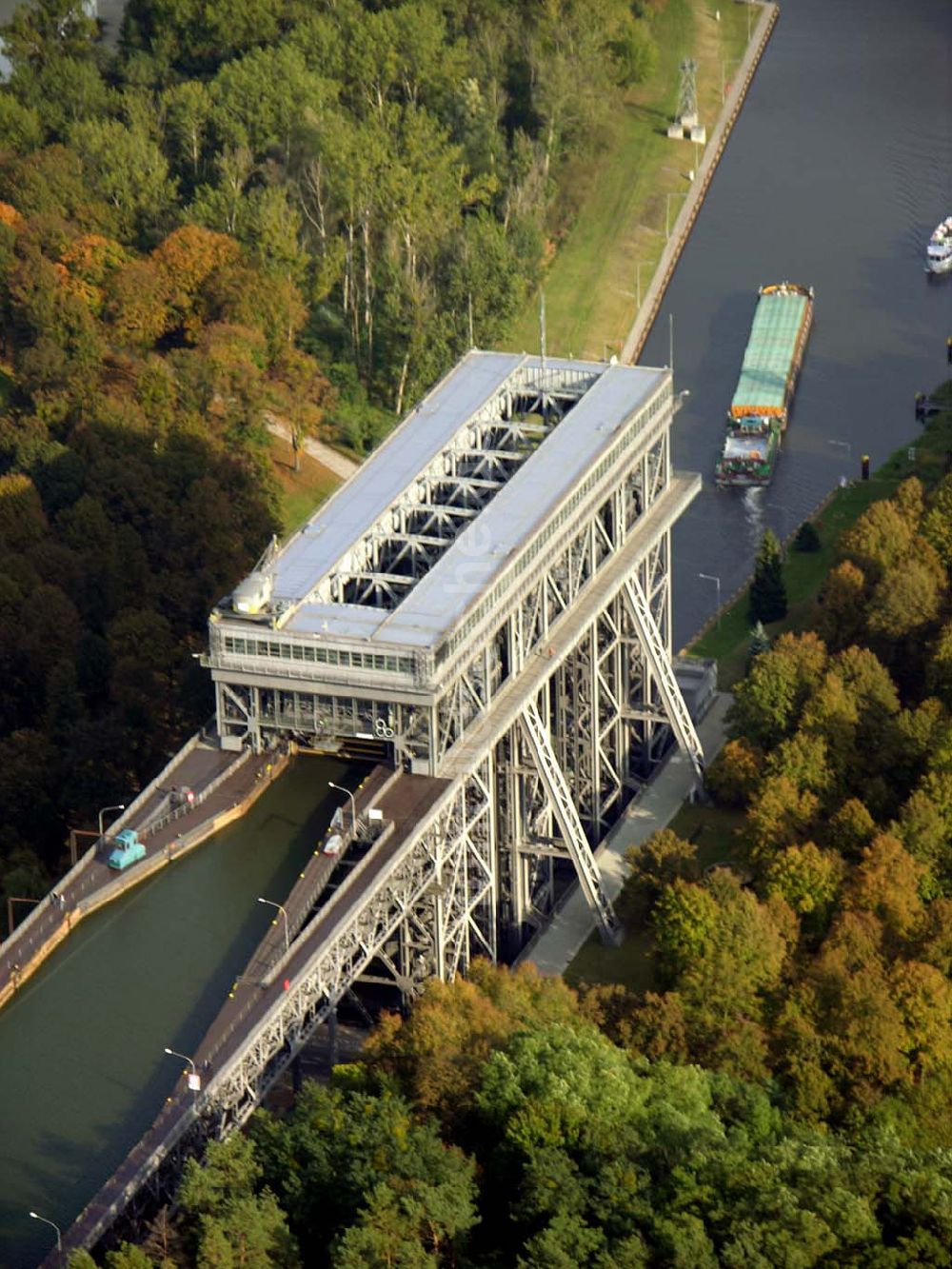 Luftaufnahme Finow/ Brandenburg - Schiffshebewerk Niederfinow.