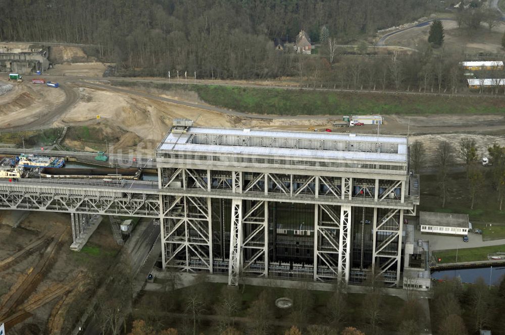 Luftbild Niederfinow - Schiffshebewerk Niederfinow mit Erweiterungsbaustelle und Neubaufläche