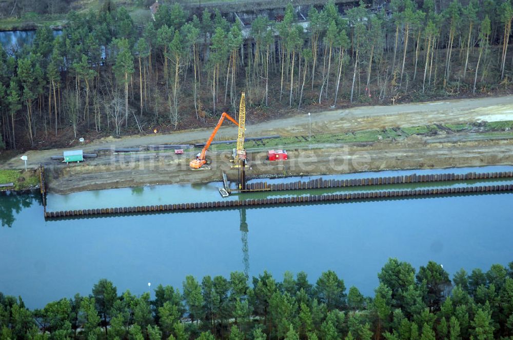 Luftaufnahme Niederfinow - Schiffshebewerk Niederfinow mit Erweiterungsbaustelle und Neubaufläche