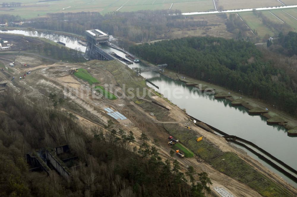 Luftaufnahme Niederfinow - Schiffshebewerk Niederfinow mit Erweiterungsbaustelle und Neubaufläche