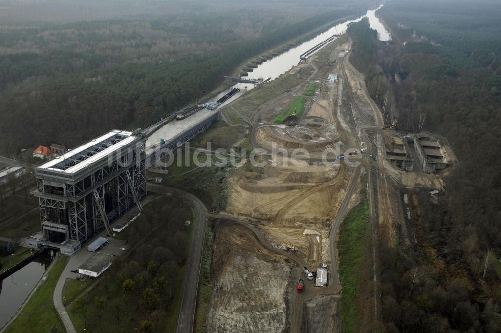 Luftbild Niederfinow - Schiffshebewerk Niederfinow mit Erweiterungsbaustelle und Neubaufläche