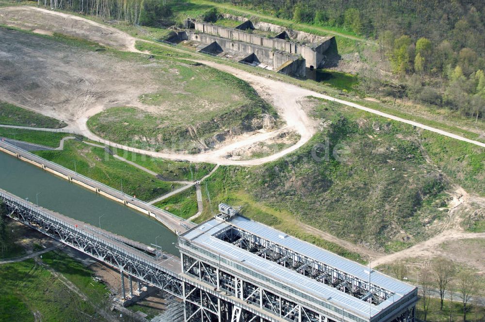 Luftaufnahme Niederfinow - Schiffshebewerk Niederfinow mit Neubaufläche