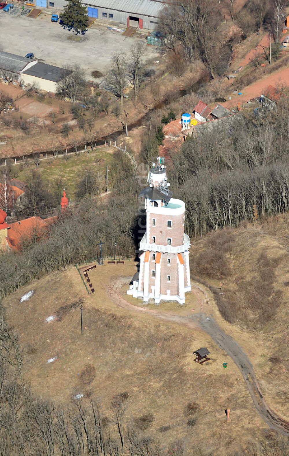 Luftaufnahme Kryry / Kriegern - Schiller Aussichtsturm in Tschechien