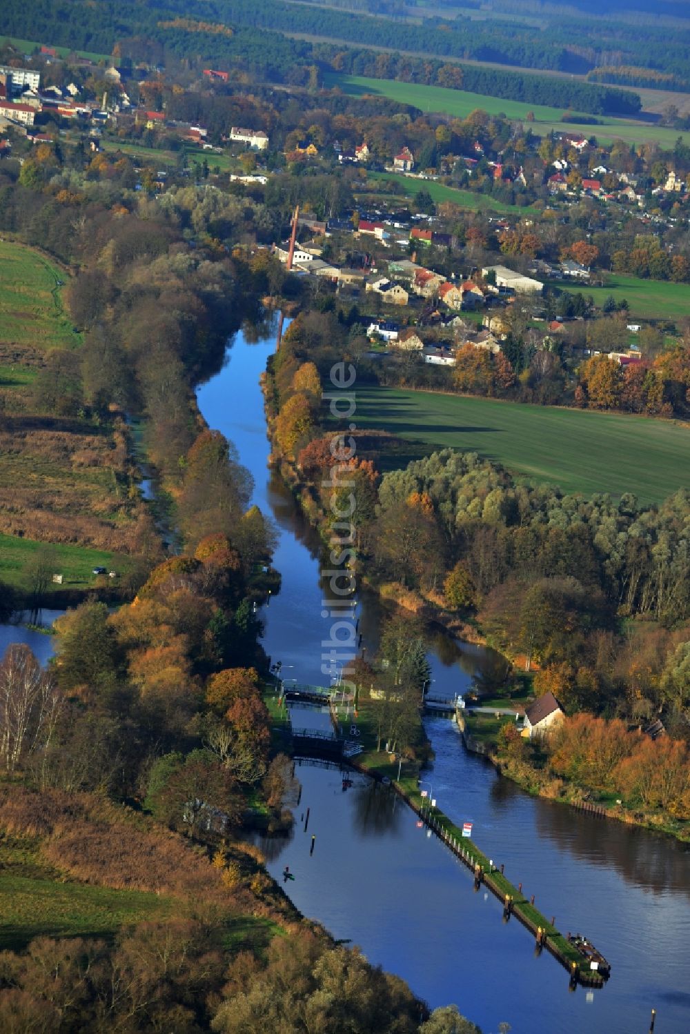 Liebenwalde von oben - Schleuse in Liebenwalde im Bundesland Brandenburg