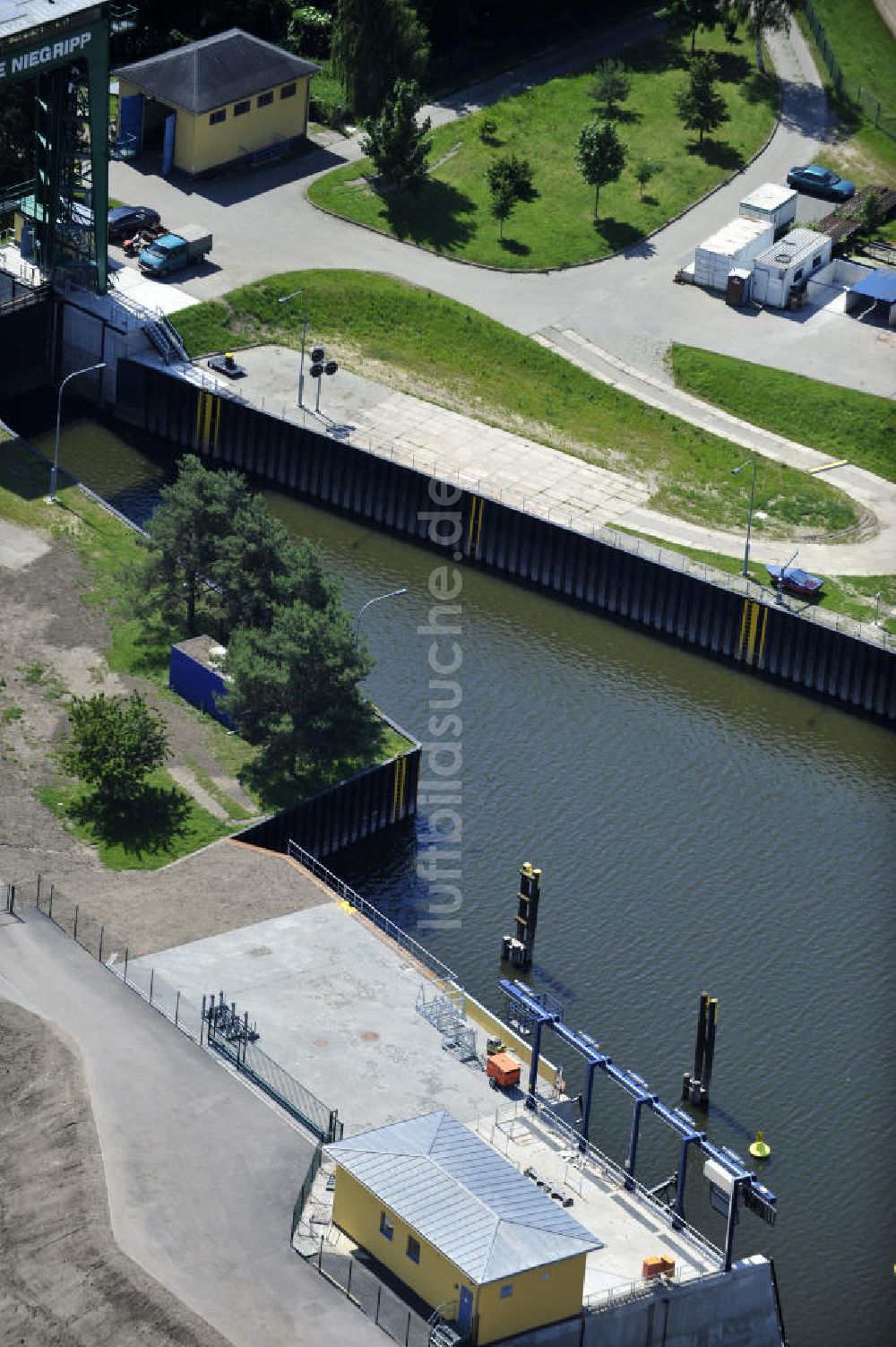 Niegripp von oben - Schleuse Niegripp am Wasserstrassenkreuz Magdeburg