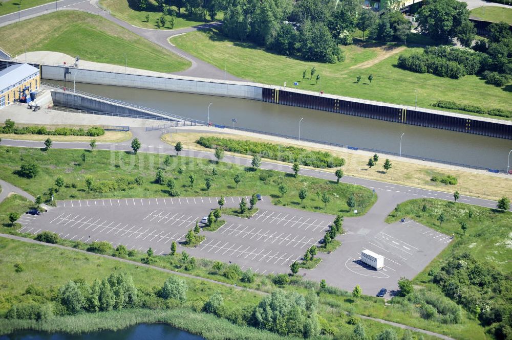 Rothensee von oben - Schleuse Rothensee am Wasserstrassenkreuz Magdeburg