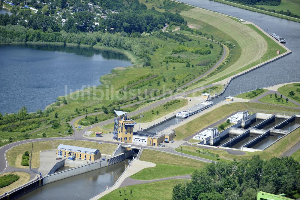 Rothensee von oben - Schleuse Rothensee am Wasserstrassenkreuz Magdeburg