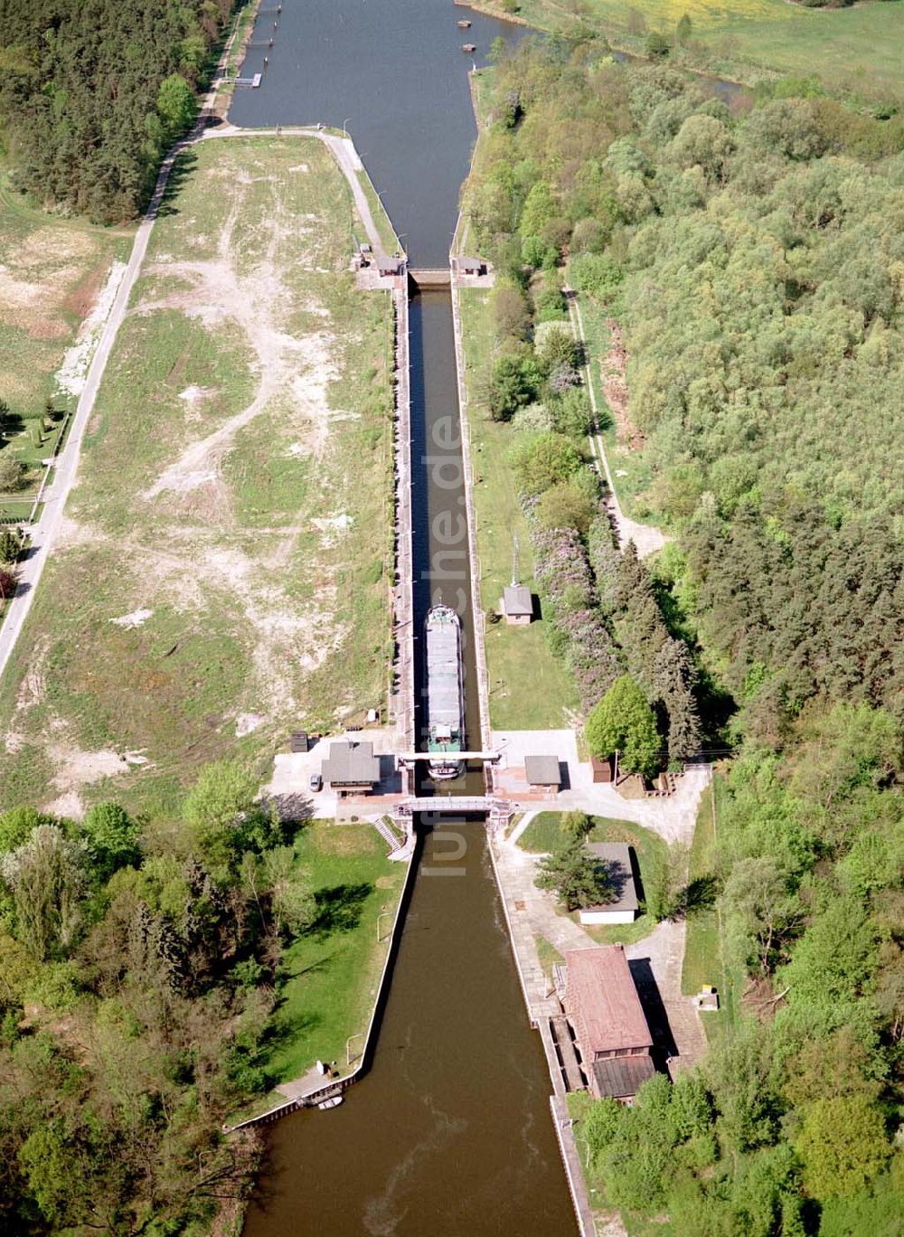 Wusterwitz / Brandenburg von oben - Schleuse Wusterwitz am Elbe-Havel-Kanal