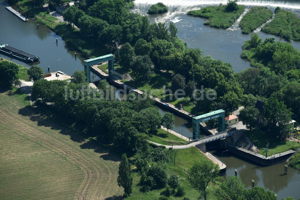 Luftbild Könnern - Schleusenanlagen Schleuse Alsleben an der Saale in Könnern im Bundesland Sachsen-Anhalt, Deutschland