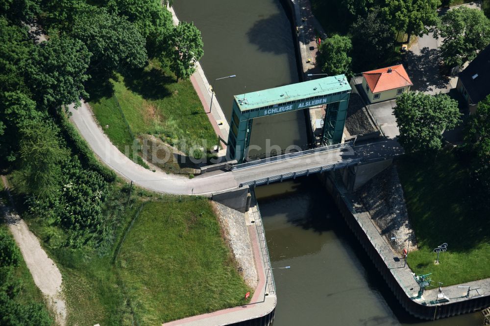 Luftbild Könnern - Schleusenanlagen Schleuse Alsleben an der Saale in Könnern im Bundesland Sachsen-Anhalt, Deutschland