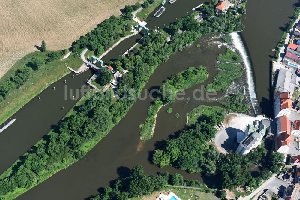 Luftbild Könnern - Schleusenanlagen Schleuse Alsleben an der Saale in Könnern im Bundesland Sachsen-Anhalt, Deutschland