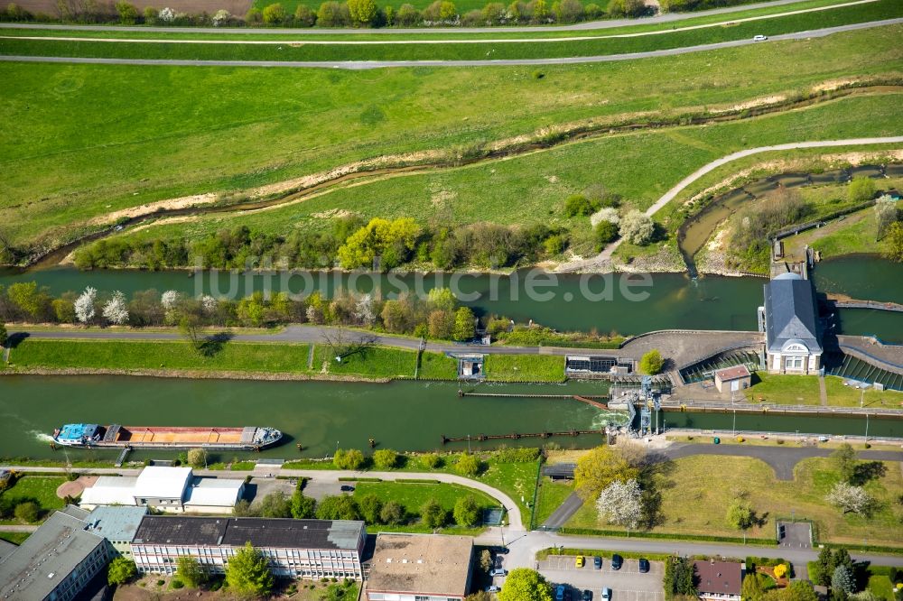 Luftbild Hamm - Schleusenanlagen Schleuse Hamm am Ufer der Wasserstraße Datteln-Hamm-Kanal im Bereich der Lippeauen im Norden von Hamm im Bundesland Nordrhein-Westfalen