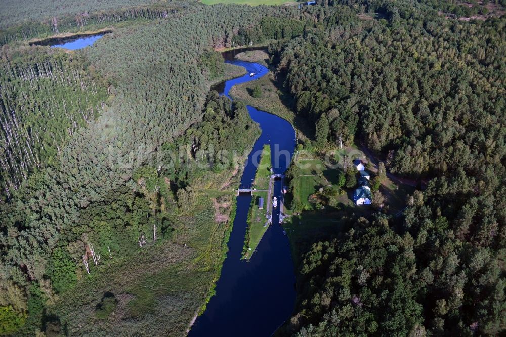 Luftaufnahme Röddelin - Schleusenanlagen Schleuse Schorfheide in Röddelin im Bundesland Brandenburg, Deutschland