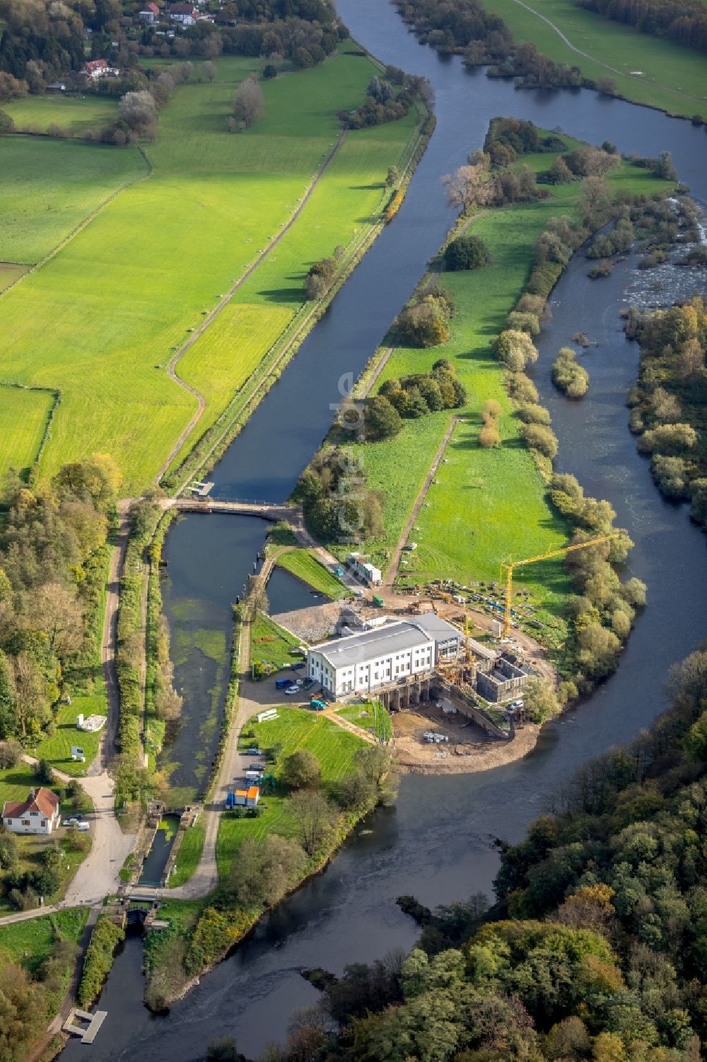 Luftbild Hattingen - Schleusenanlagen am Ufer der Wasserstraße der Ruhr im Ortsteil Blankenstein in Hattingen im Bundesland Nordrhein-Westfalen, Deutschland