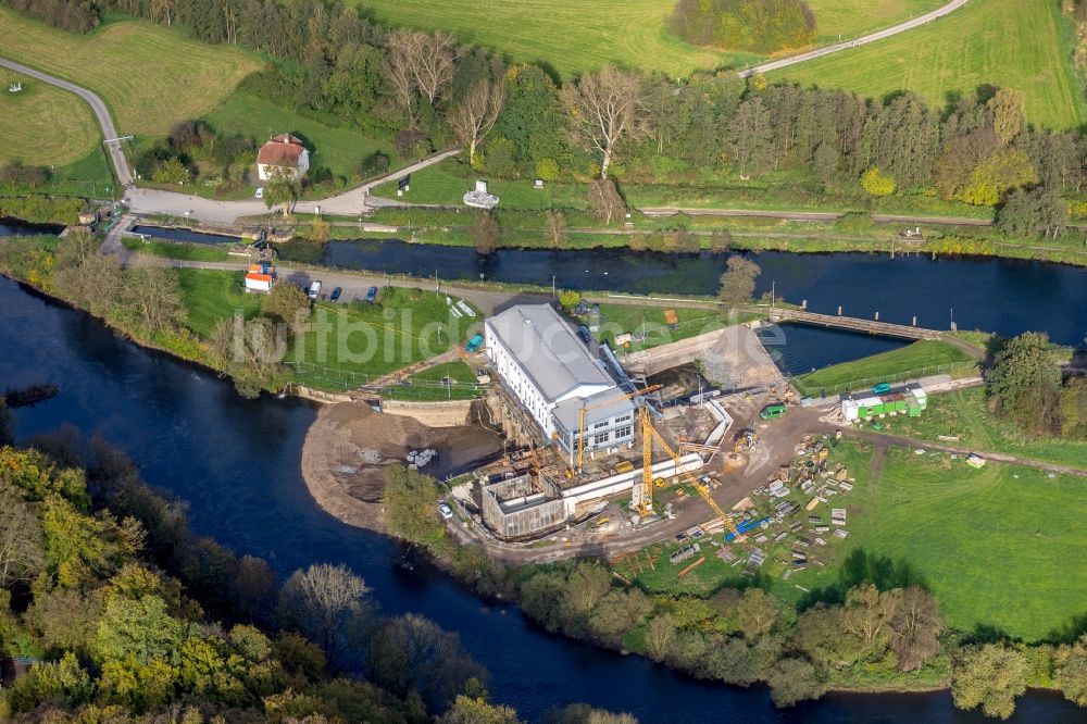 Hattingen von oben - Schleusenanlagen am Ufer der Wasserstraße der Ruhr im Ortsteil Blankenstein in Hattingen im Bundesland Nordrhein-Westfalen, Deutschland