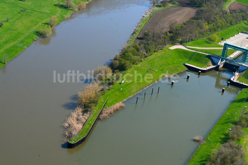 Luftbild Rothenburg - Schleusenanlagen am Ufer der Wasserstraße Saale in Rothenburg im Bundesland Sachsen-Anhalt, Deutschland