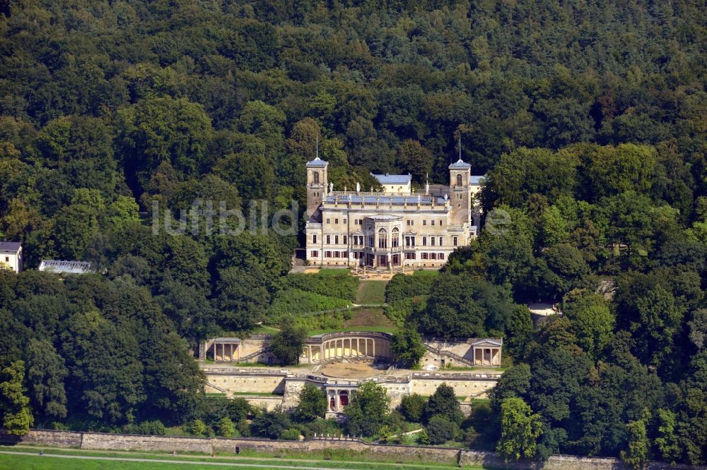 Luftbild Dresden - Schloss Albrechtsberg am Ufer der Elbe in Dresden im Bundesland Sachsen